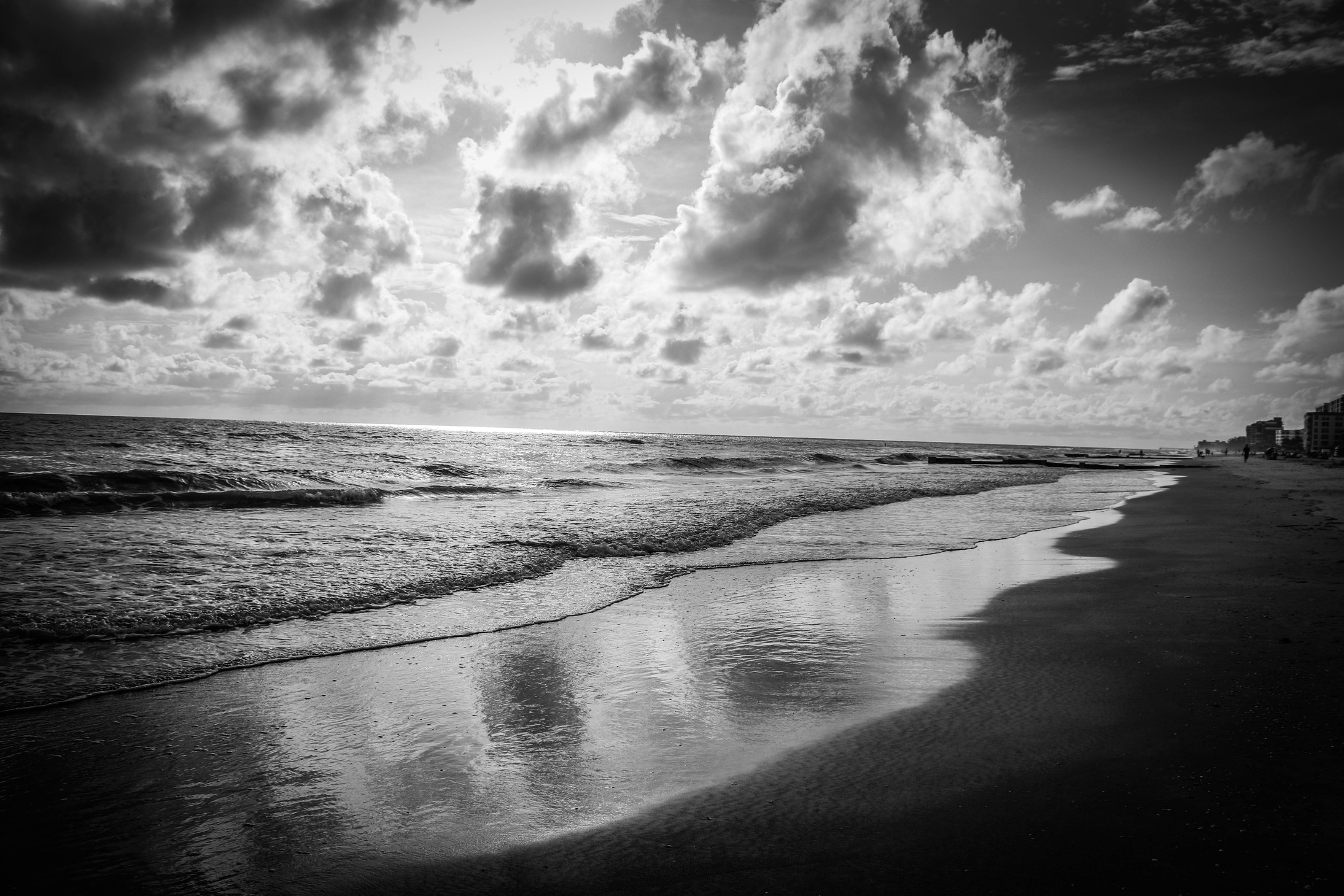 Black and white beach scene